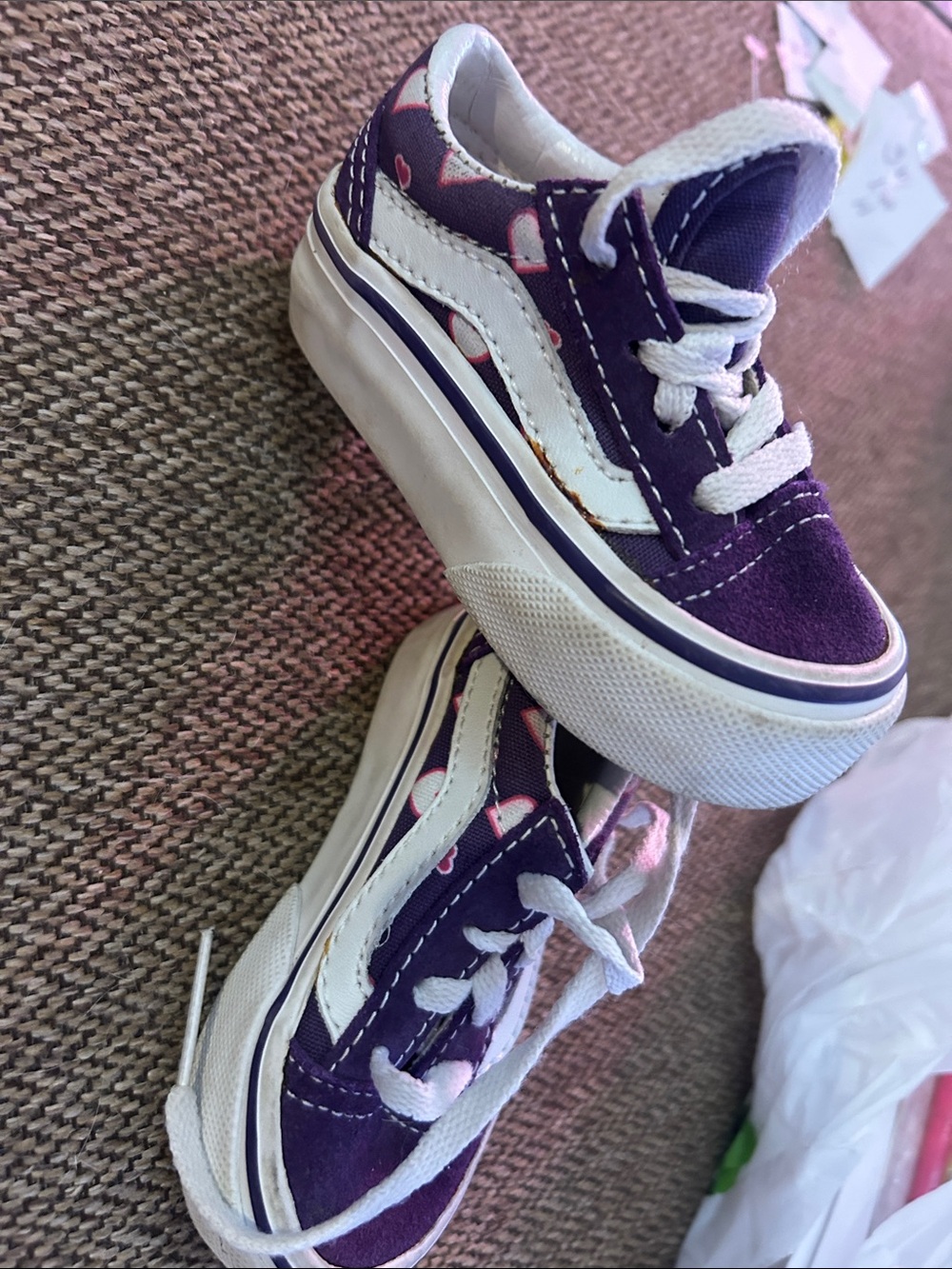 Vans Kids Purple and White Heart Skate Sneakers